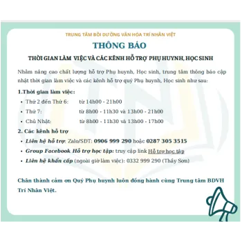 TRUNG TÂM BỒI DƯỠNG VĂN HÓA TRÍ NHÂN VIỆT